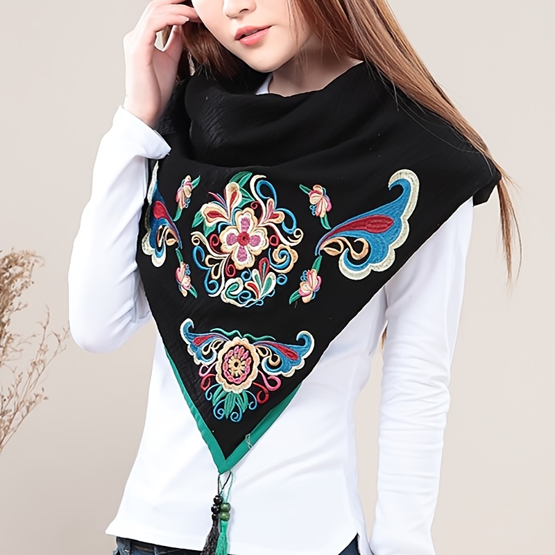 Classic Chinese Style Scarf Elegant Reversible Flower - Temu