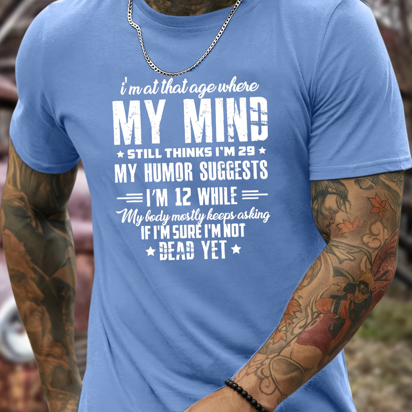 

My Mind Print Men's Casual T-shirt, Short Sleeve Versatile Comfy Tee Tops For Summer Outdoor