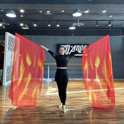2pcs set belly dance praise flags dance props feather style chiffon scarf gradient red blue flags with backpack 170x110cm