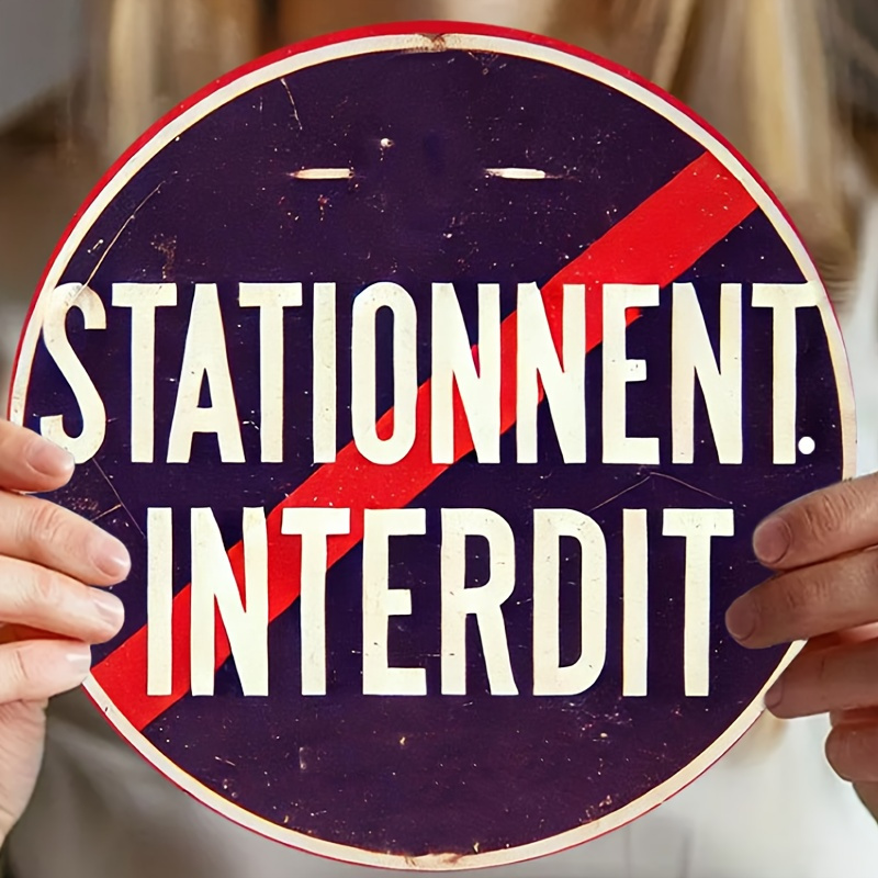 

2D Panneau métallique rond interdisant le stationnement, un cadeau unique adapté à la décoration des chambres, maisons, cuisines, , , bureaux, salons, cafés, bars et murs.