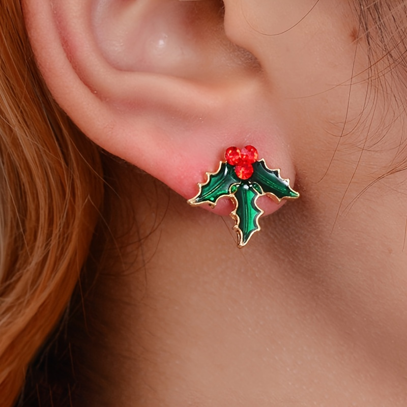 

Elegant Christmas Tree Stud Earrings For Women - Design With Red Rhinestones, Zinc Alloy & 316l Stainless Steel Posts, Gift