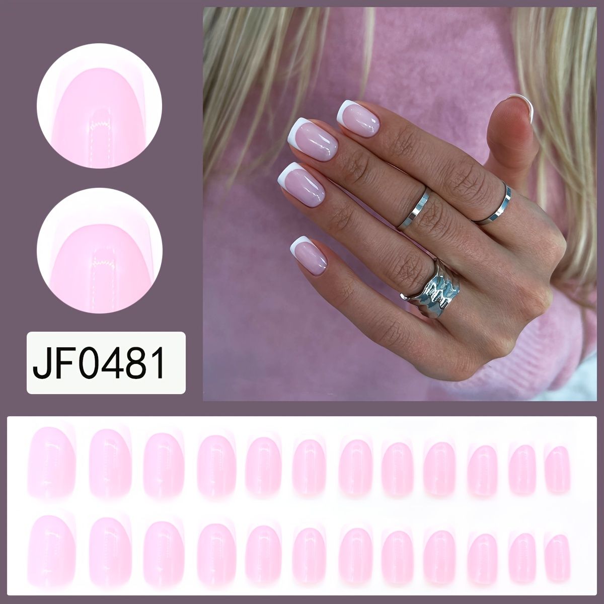Pink Press On Nails Short Fake Nails French Tip Pink White Nail Design  Square False Nails Acrylic Stick On Nails Full Cover Coffin For Women -  Beauty & Personal Care - Temu Canada