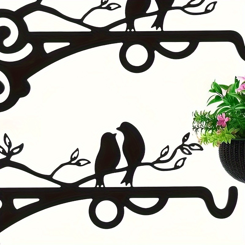 

2-pack Metal Plant Bracket With Bird Silhouette, Wall-mounted Hook For Hanging Baskets, Lanterns, And Bird Feeders, Indoor/outdoor Garden Decor - Black