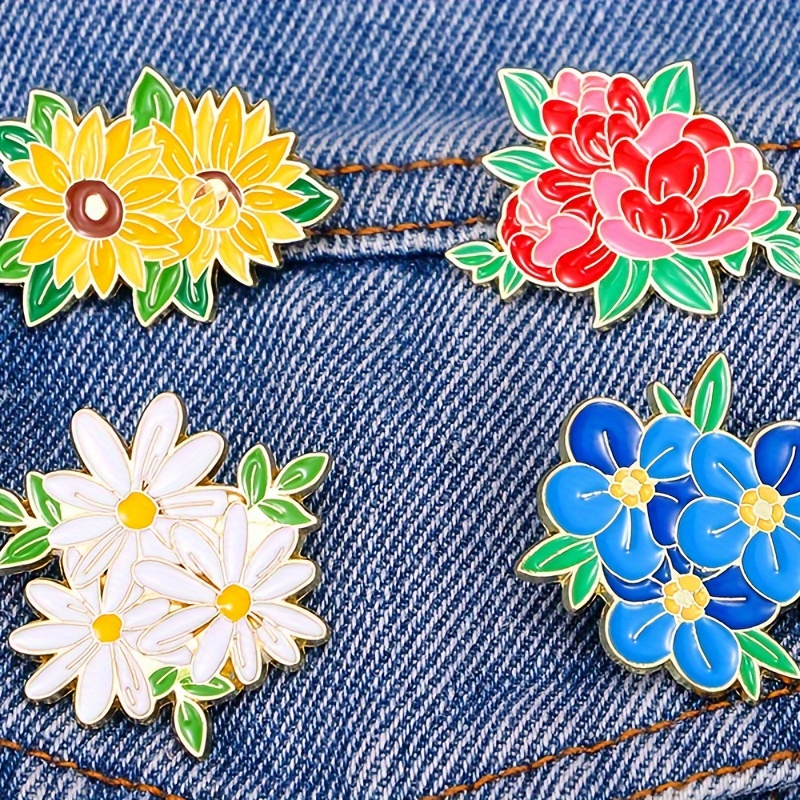 

4pcs Colorful Flower Design Brooch Set Simple Style Brooch Jewelry Accessory