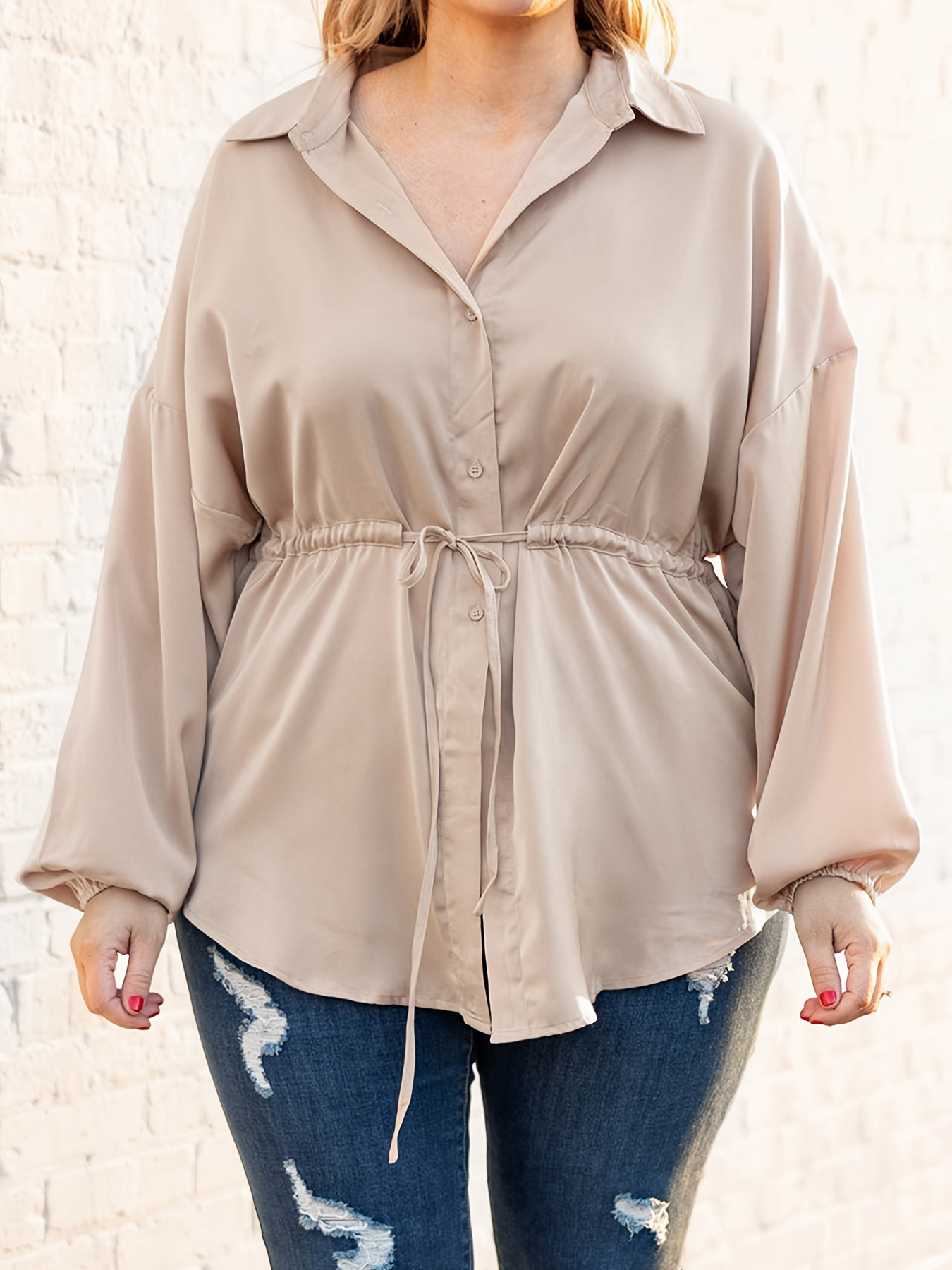 Plus Size Casual Blouse Women's Plus Solid Long Sleeve - Temu