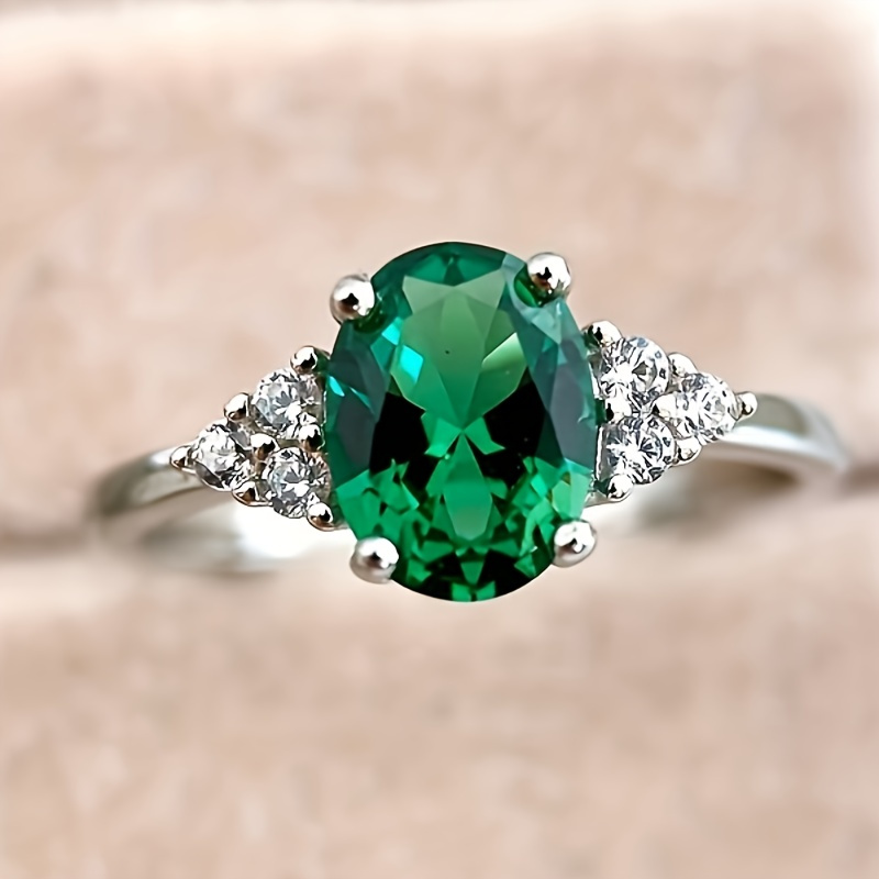 

Elegant Oval Green Gemstone Engagement Ring With Rhinestone Accents And Other Plating, Alloy Fashion Jewelry For All Seasons, Perfect For Daily Wear And Special Gifts, Fits Mardi Gras Day Celebration