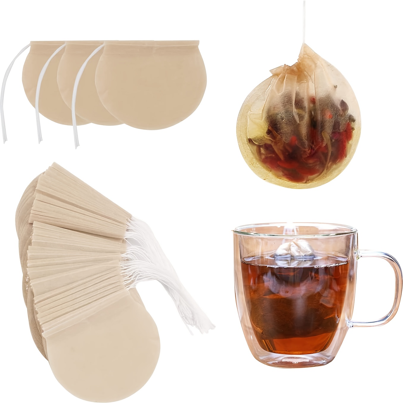 Numola Bolsas de filtro de té sin blanquear para té de hojas sueltas,  bolsas de té biodegradables y compostables vacías, papel de filtro de pulpa  de