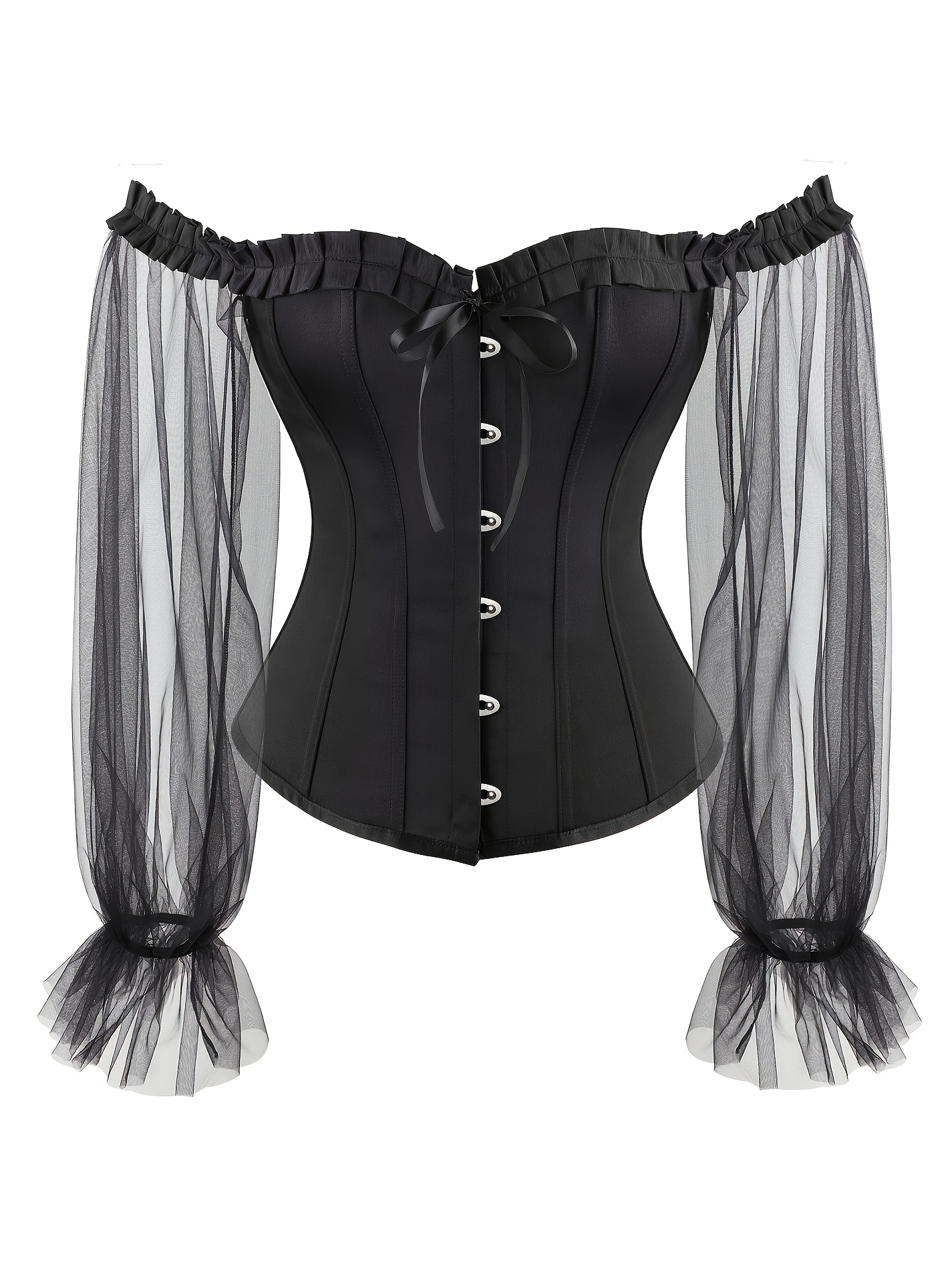 Stitches Ribbed Mock Neck Long Sleeve Corset Top
