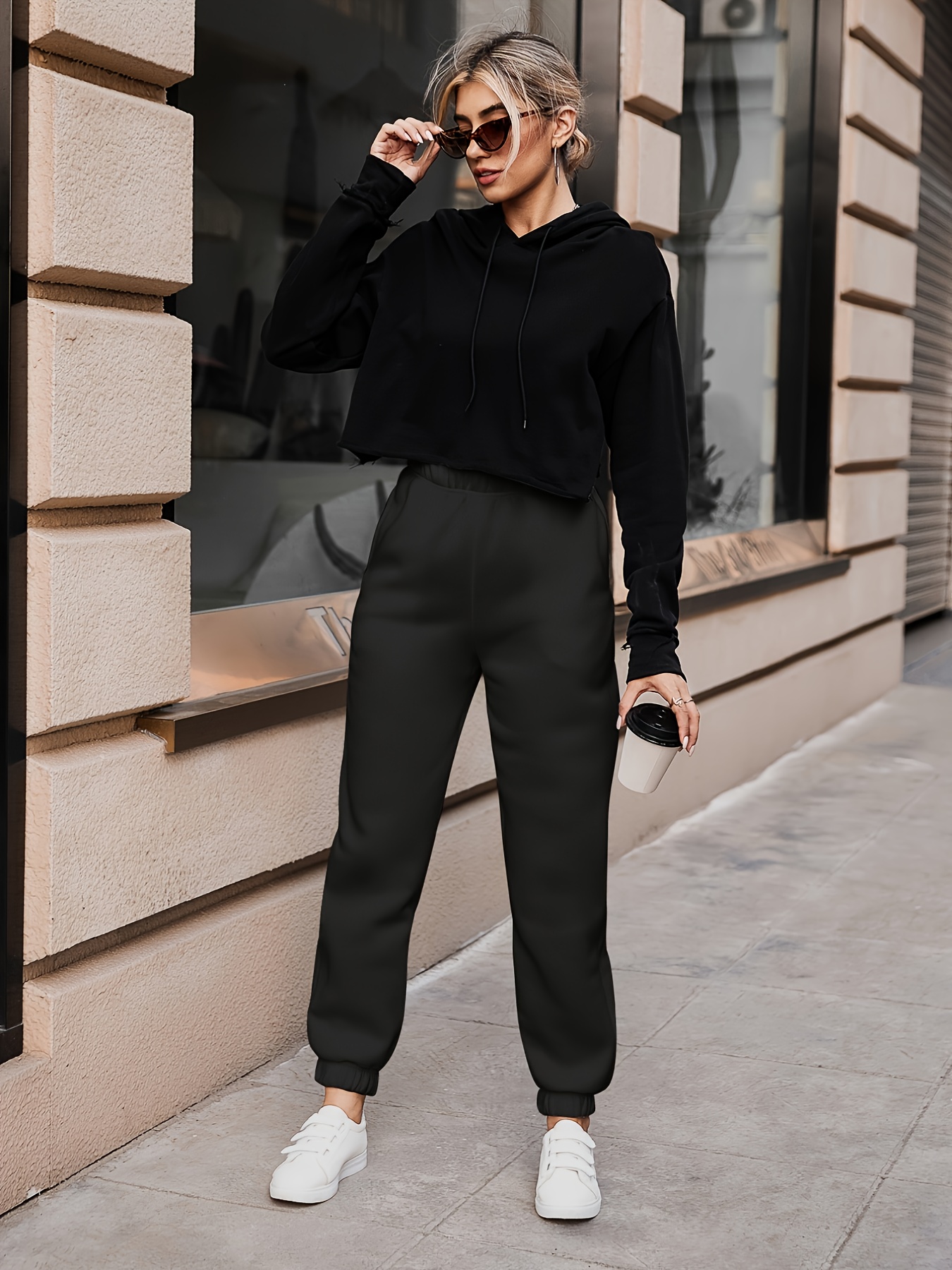 Fashion Pockets Black Long Pants For Women