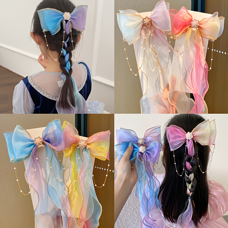 Temu 1 Pair Hair Bows Solid Color Bow Hair Clips, Bobby Pins, Hairpins Sweet Side Clip Braids Pin Hair Accessories for Women Girls, Christmas Gifts