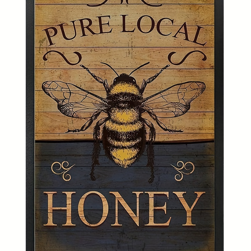 

1pc Vintage Pure Local Honey Bee For Restroom Bar Pub Club Cafe Home Restaurant Wall Decoration 7.9x11.9inch Aluminum