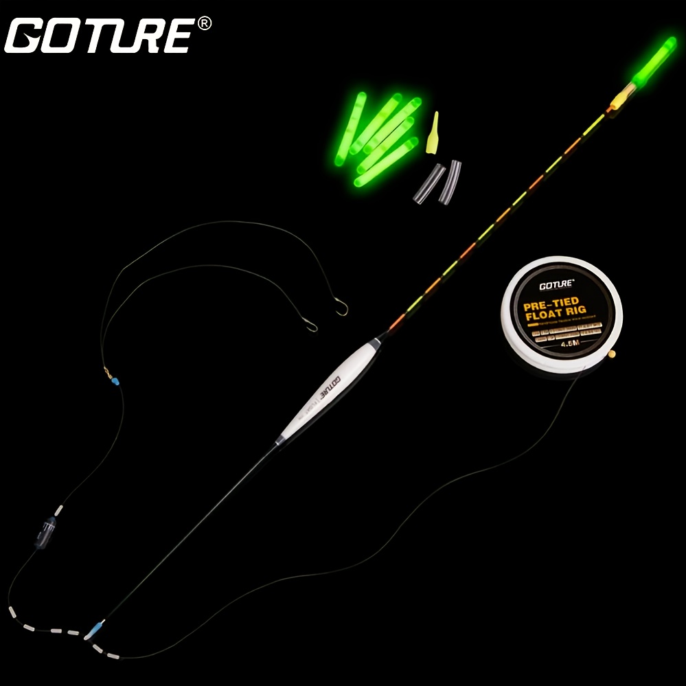 Goture 1Set Vertical Buoy Fishing Floats+Pre-tied Fishing Rig with Main  Line/Leader/Hook+Fishing Light Stick Float for Fishing Tackle
