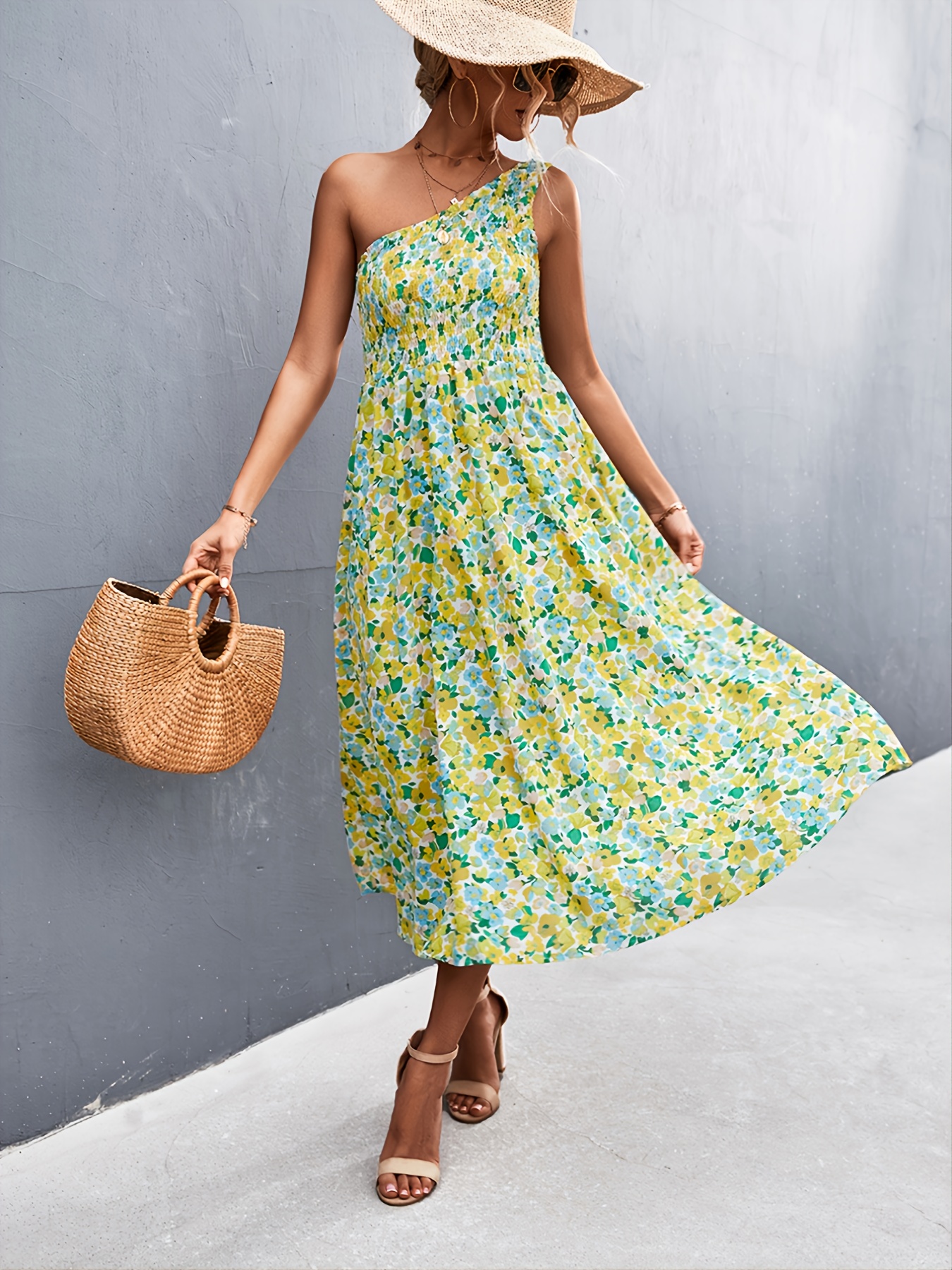 Vestido de verano para mujer 2023 con estampado floral, vestido  largo sin mangas, cintura alta : Ropa, Zapatos y Joyería