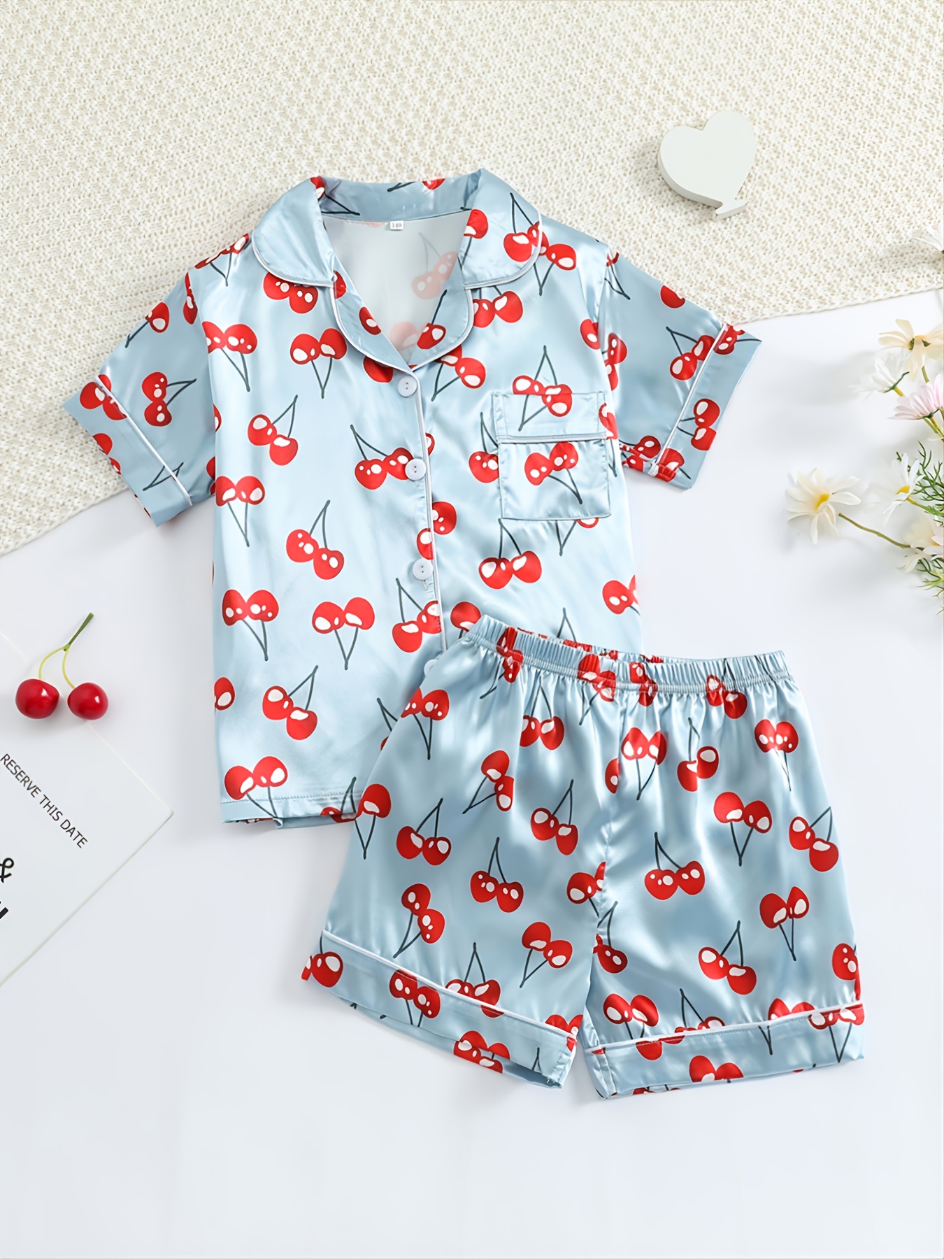 Lisingtool Pajamas for Women Set Little Cherry Print Pajamas Set