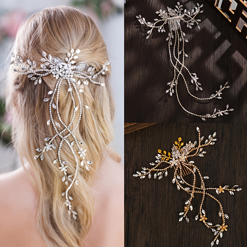 Tocados de novia de cristal para novias Accesorios de cabello de boda de  plata Diadema de novia Cabello perlado Vid Rhinestone Piezas de cabello  para mujeres