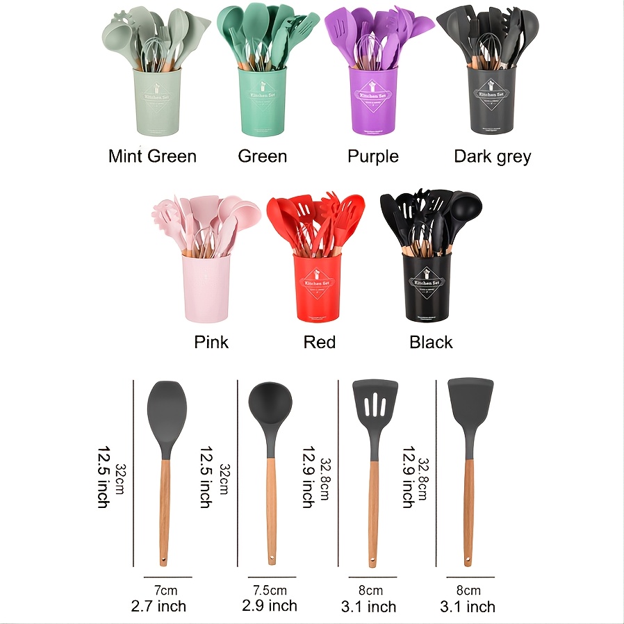 8/9/10/11/12PCS Pink/Black/Green/Mint Green Silicone Kitchenware Cooking Utensils  Set Heat Resistant Kitchen Non-Stick Cooking Utensils Baking Tools With  Storage Box