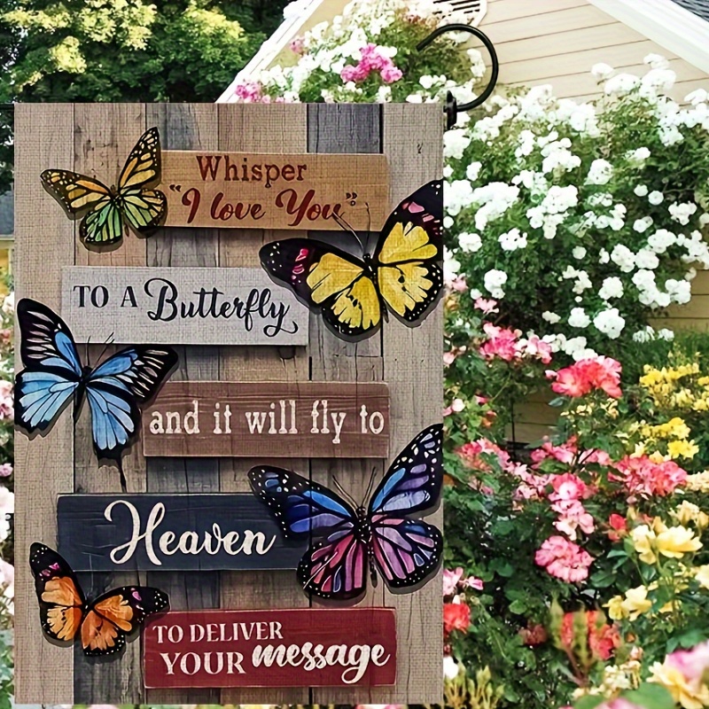 

1pc, Whisper I Love You To A Butterfly Garden Flag, House Room Decoration Banner, Small Yard Gift, Double-sided Garden Flag, Home Decor, Outdoor Decor, Yard Decor, Garden Decorations