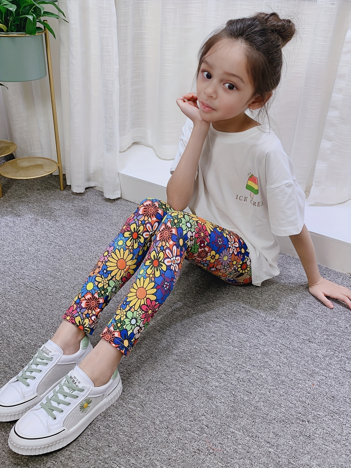 Girls' Floral Print Leggings Pants - Thin & Breathable for Summer