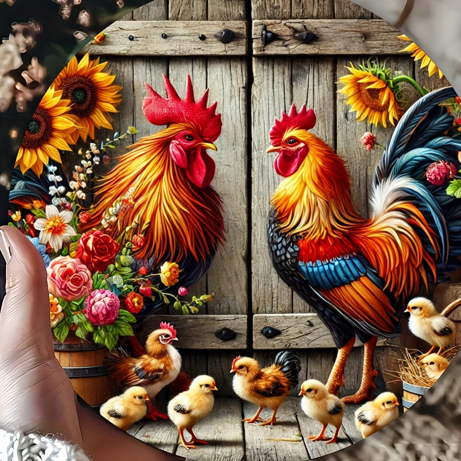 

Vintage Rooster Wall Art: 7.8x7.8 Inch 2d Printed Metal Sign With Floral Centerpiece, Suitable For Home, Street, Store, Garage, Bar, Farm, And Garden Decorations