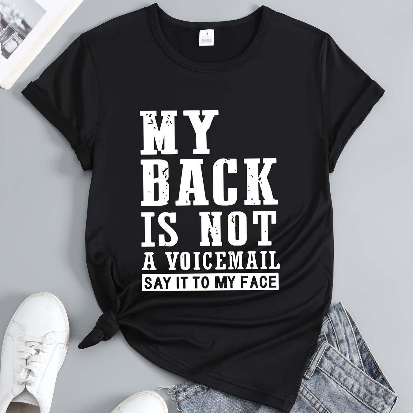 

[home ] 'my Back Is Not A ' Graphic Tee - Breathable Polyester, Round Neck Short Sleeve T-shirt For Casual & Sporty Looks, Machine Washable - Black With White Text