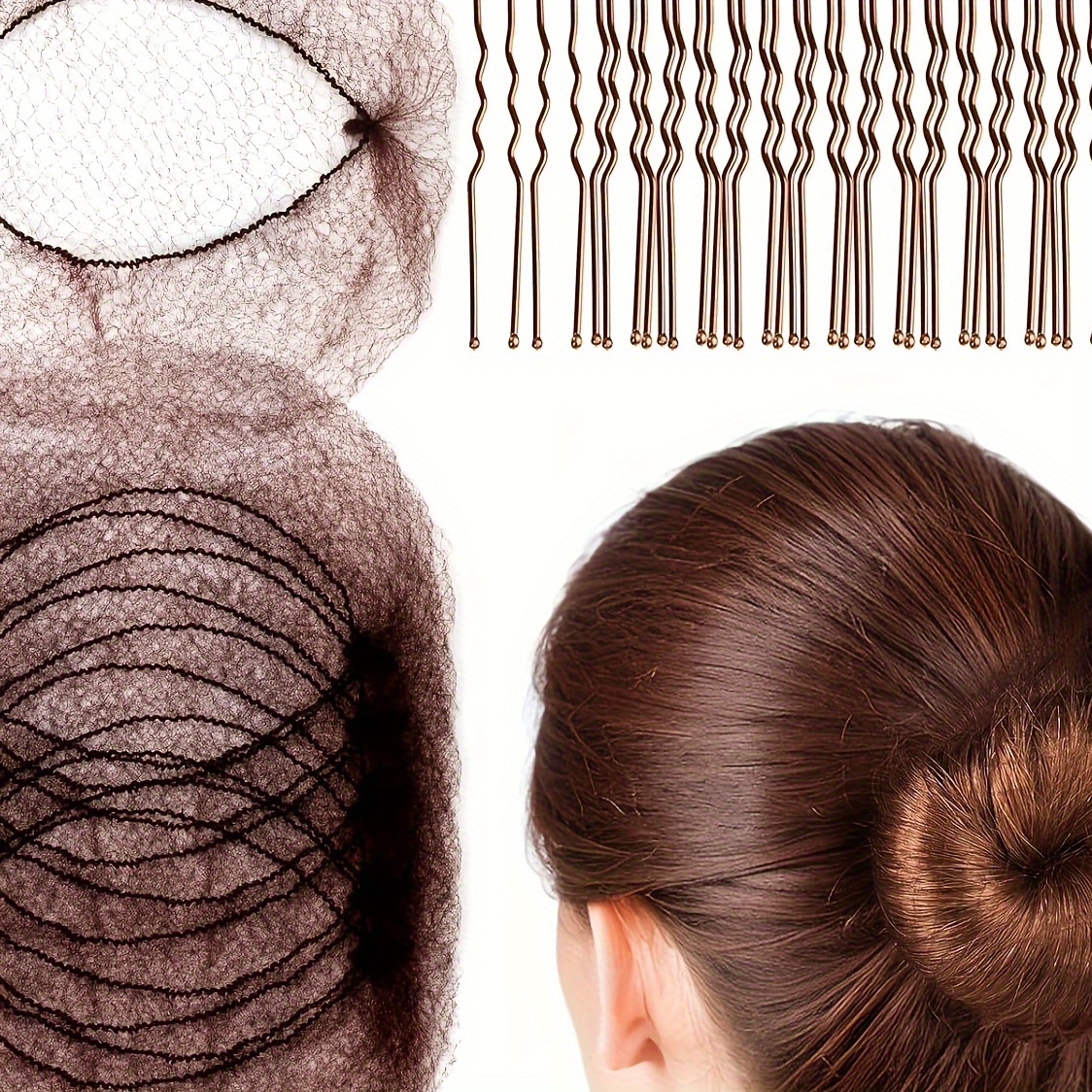 

30pcs Hair Styling Set - Invisible Hair Nets, U-shaped Pins & Clips For Easy Bun & Styles - All Hair Types