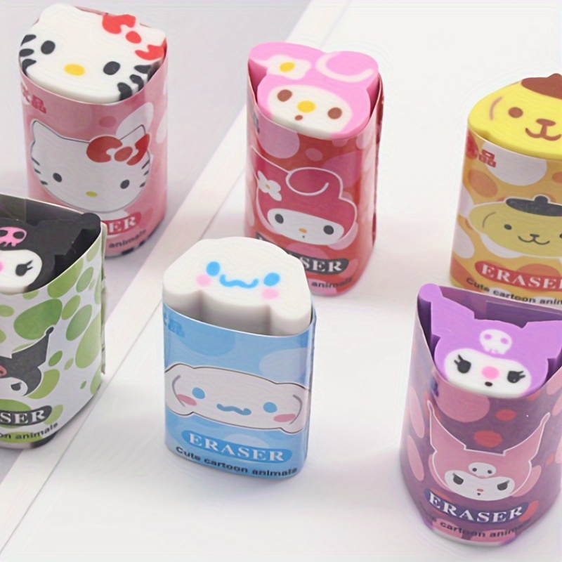 

6pcs/set Hello Kitty Cinnamoroll New Mini Cute Cartoon Eraser Set, Cute Kuromi Melody Shape Tpr Eraser Stationery Gifts