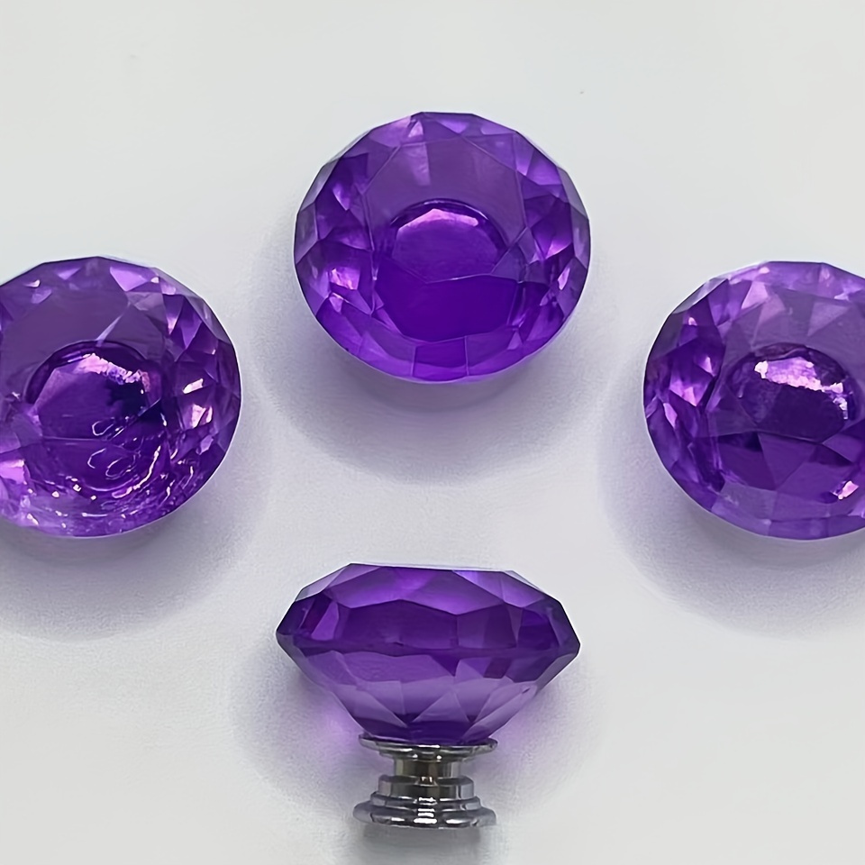 

12pcs Diamond-shaped Crystal Knobs In Purple For Cabinets, 30mm, Multipurpose Use Other Material Metal Finish Drawer Pulls For Home Decor