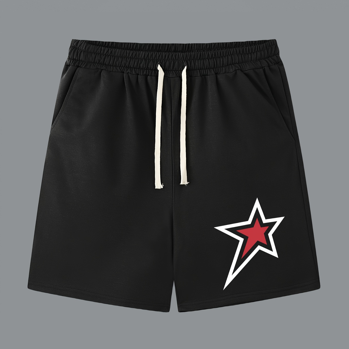 

Red Star Print Men's Drawstring Pants Loose Casual Waist Trousers Simple Style Comfy Shorts For Spring Summer Outdoor Fitness Holiday