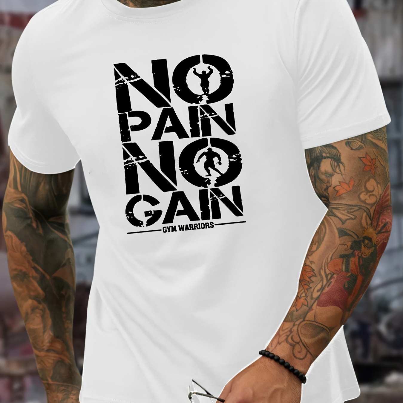 

No Pain No Gain Print Men's Casual T-shirt, Short Sleeve Versatile Comfy Tee Tops For Summer Outdoor