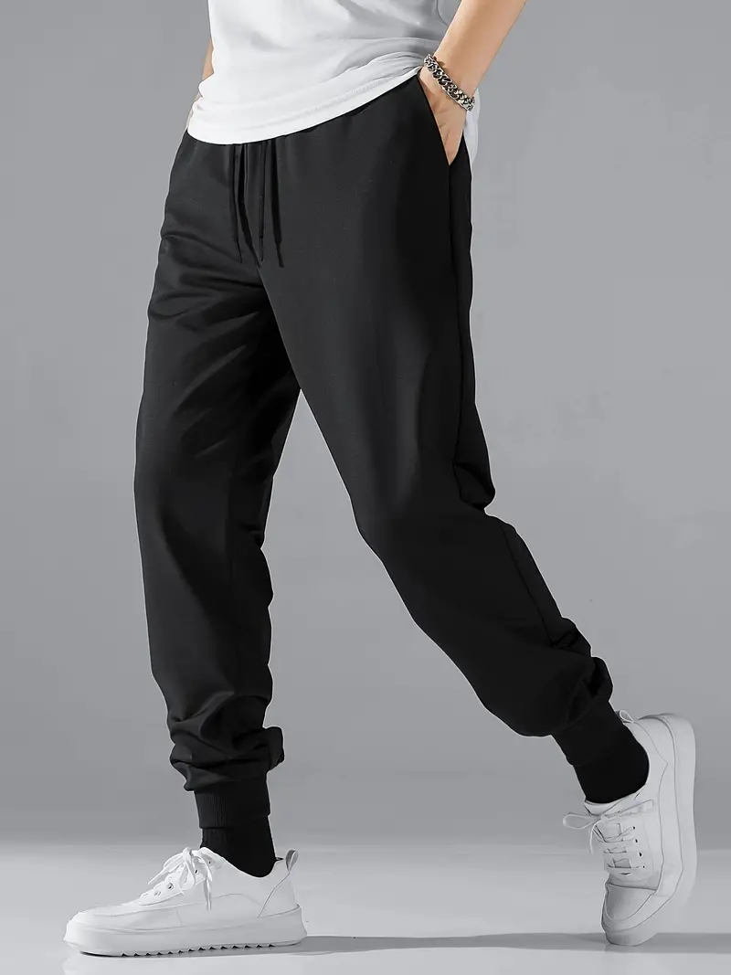 Men's Black Drawstring Waist Slant Pocket Sweatpants - Temu