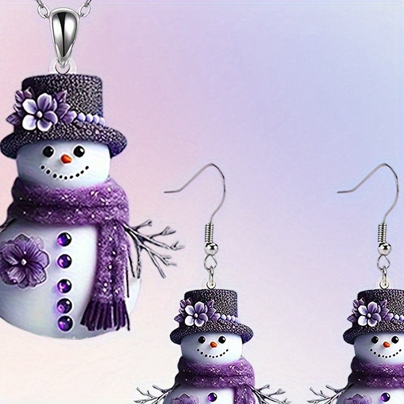 

3pcs Winter Wonderland Acrylic Snowman Pendant Necklace And Earrings Set, Fashionable Christmas New Year Party Jewelry Gift For