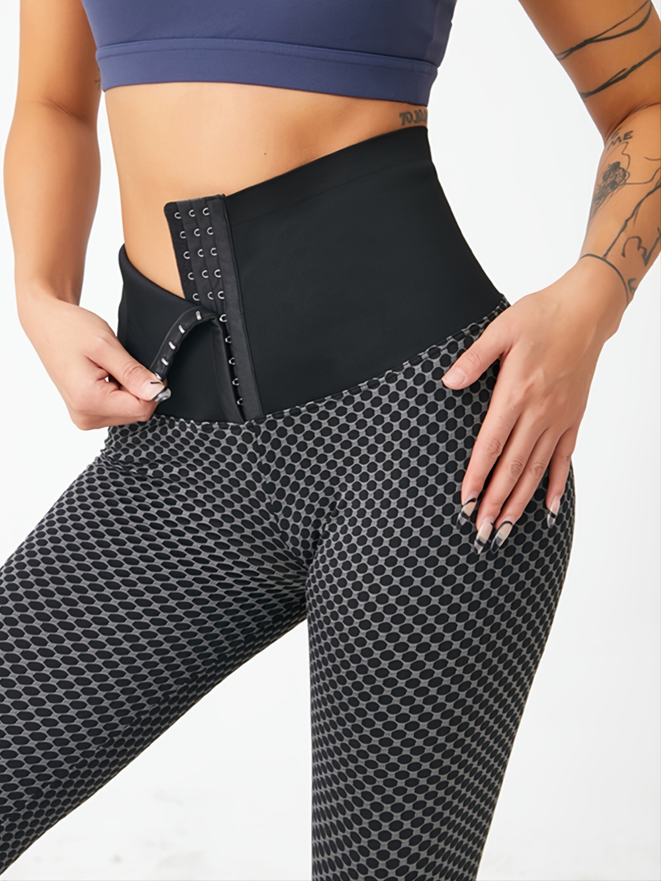 High Waist Honeycomb Yoga Leggings Textured Corset Design - Temu Canada