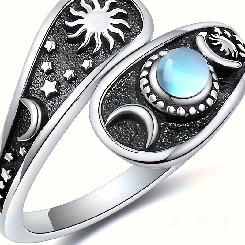 

Fashion Theme Alloy Spoon Ring With Moon And Star Pattern, Adjustable Vintage Style Finger Ring, No Plating, Suitable For Ages Over 15 - Jewelry Gift