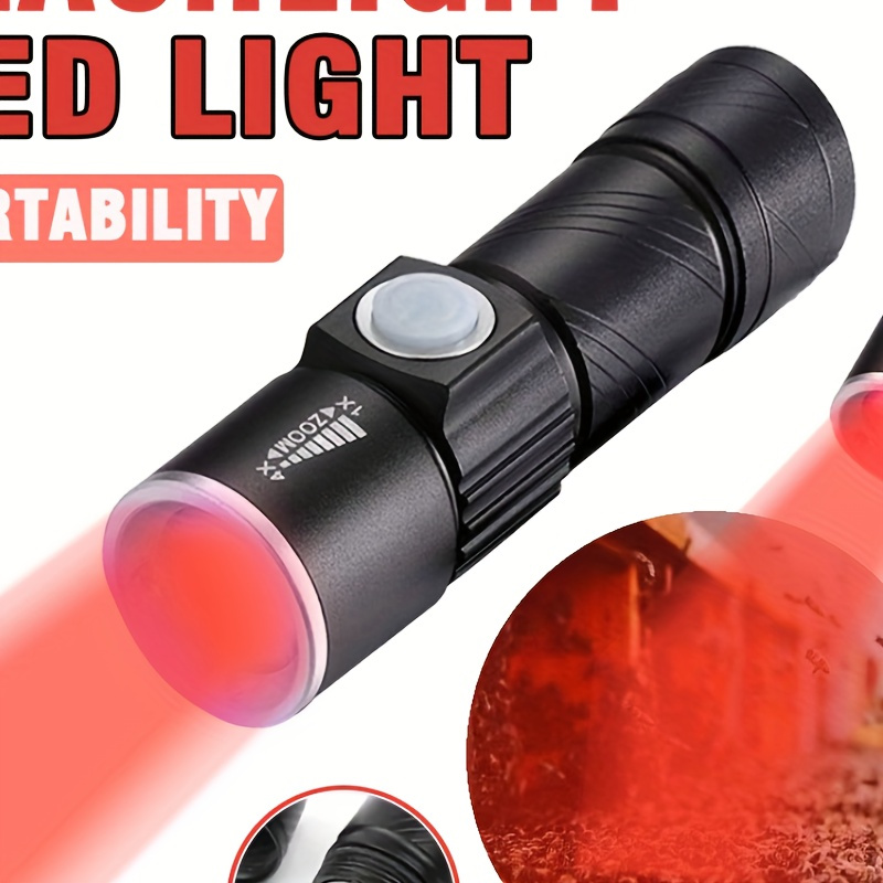 

Usb Rechargeable Red Led Flashlight - Portable, Zoomable Handheld Torch For Camping, Night Observation & Emergency Use