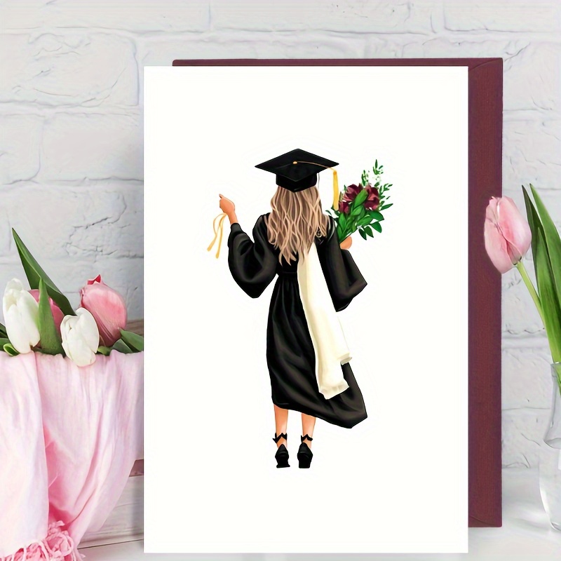 

Graduation Card: A Woman In A Black Gown And Cap, Perfect For Celebrating Achievements - Suitable For Family And Friends