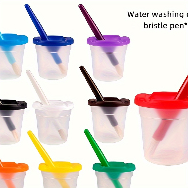 

10pcs Spill-proof Paint Cups With Vibrant Colored Lids - Includes 5pcs Set For Beginners, , And Art Enthusiasts - Watercolor, Acrylic, And Oil Painting