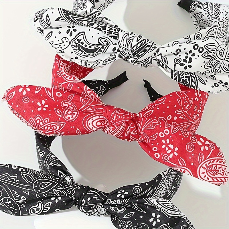 

3pcs/set Retro And White Totem Print Bow Headbands, Fashion Simple Hair Hoops