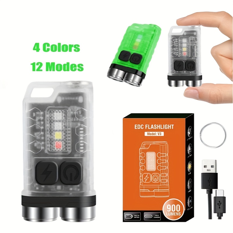 

1pc V3 Mini Led Flashlight Multi-function Keychain Light 12 Modes Fluorescence Usb C Rechargeable Flashlight Outdoor Camping Lantern