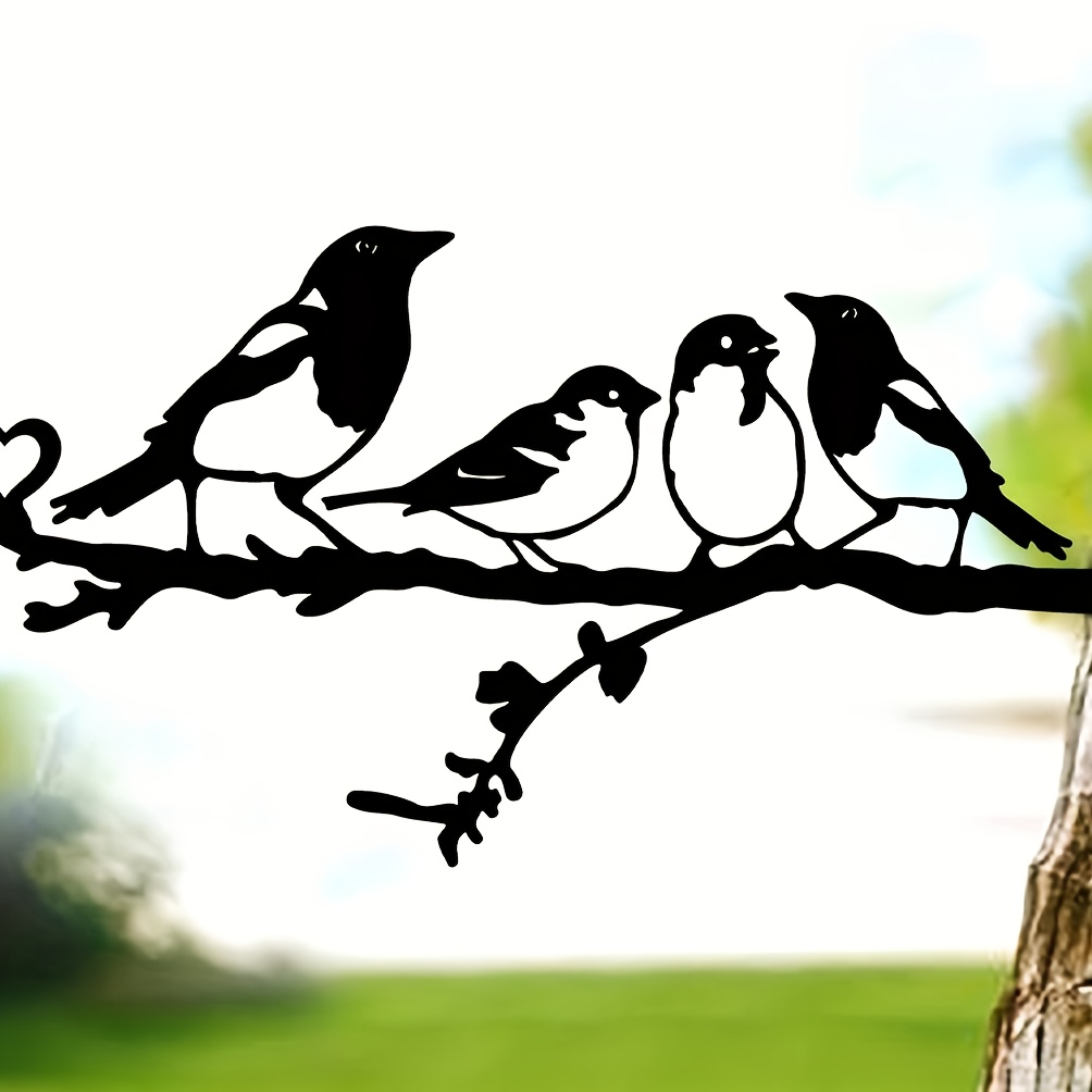 

1pc 4 Birds On Branch Steel Silhouette Metal Wall Art Garden Yard Patio Outdoor Statue Stake Decoration Perfect For Birthdays, Housewarming Gifts