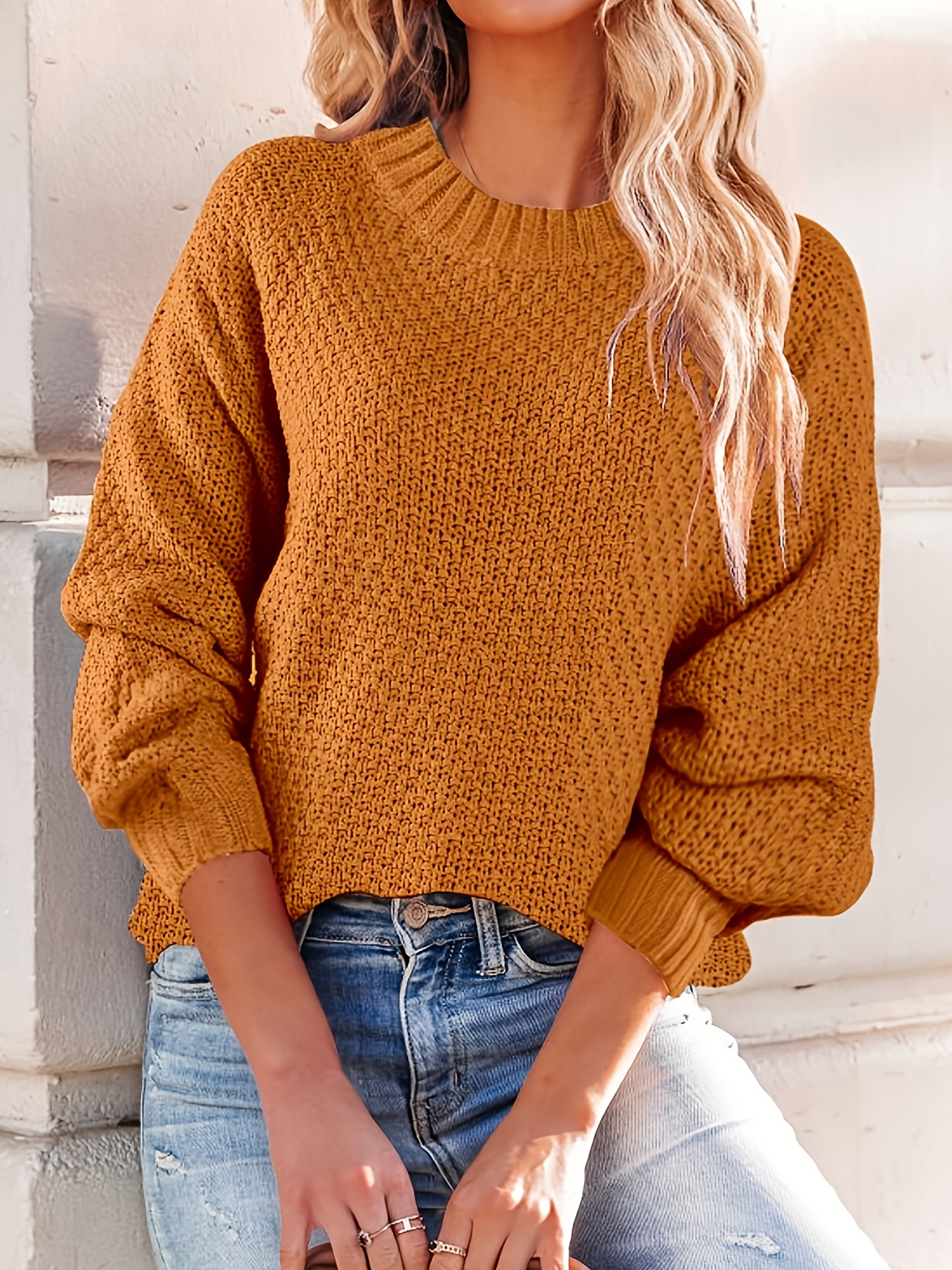 Oversized Scoop Neck Sweater, Casual Long Sleeve Loose Fall Winter Knit  Sweater, Women's Clothing - Temu