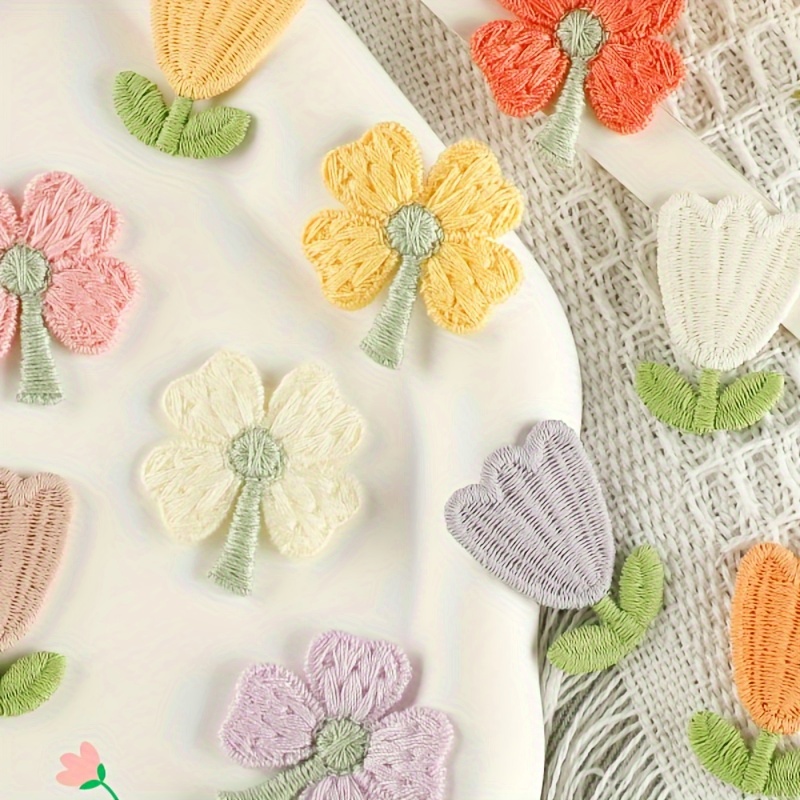 

10pcs Mixed Color Cartoon Flower Embroidery Patches, Diy Iron-on Appliques For Clothing And Accessories