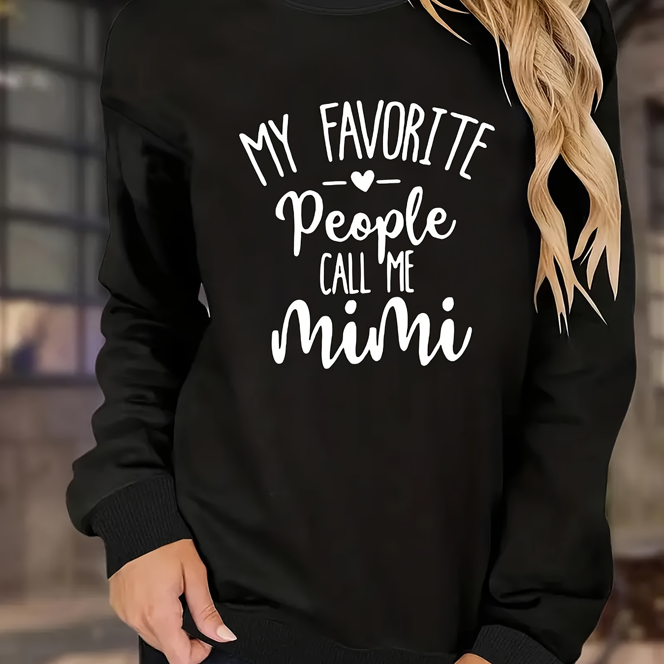 

Mimi Print Crew Neck Sweatshirt, Casual Long Sleeve Drop Shoulder Sweatshirt, Women's Clothing