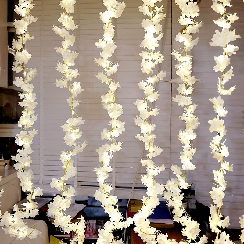 

1pc White Cherry Flower Vine Led Decorative String Lights 2m/6.56ft Battery Box Powered (without Battery), For Christmas Holiday Party, Garden, Wedding, Home Bedroom Wall, Dresser Decoration