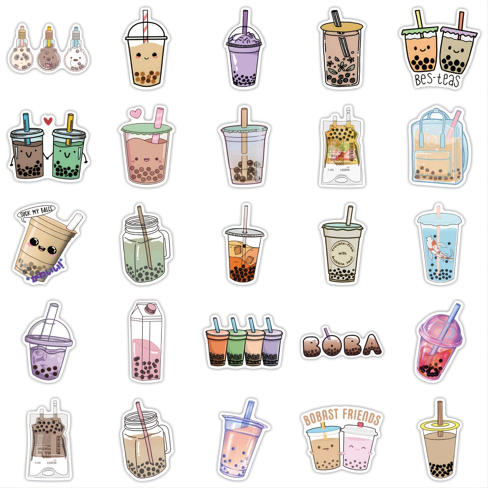 Cute Bubble Tea Stickers Roll Kawaii Drink Stickers For - Temu