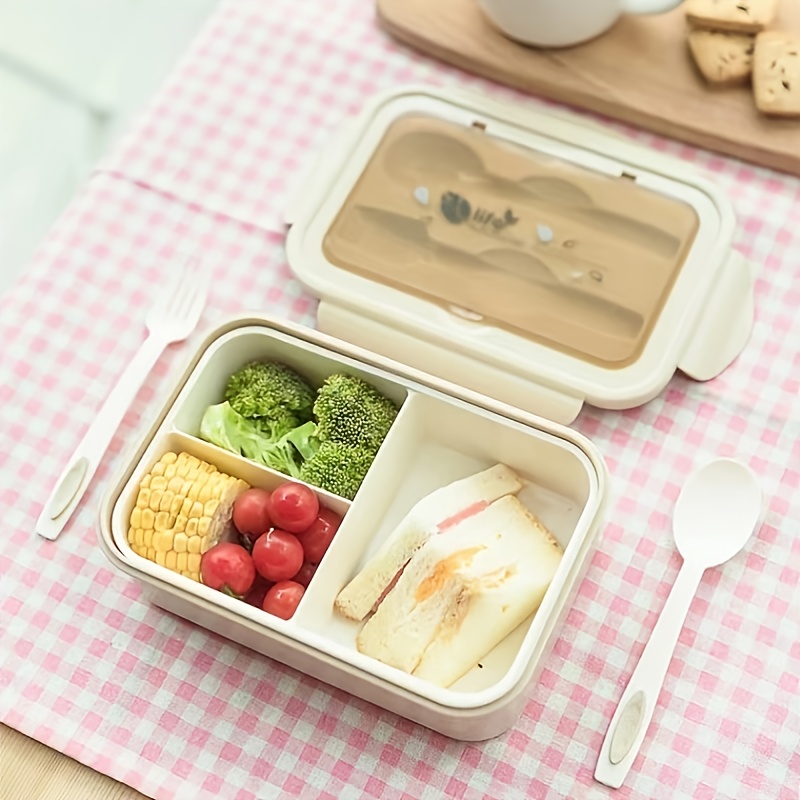 Lunch Box, With Cutlery Set, 3 Compartments Bento Box, Reusable Plastic Food  Container, Student Office Worker Indoor Outdoor Lunch Box, For Women Men,  Kitchen Accessories, Household Items - Temu