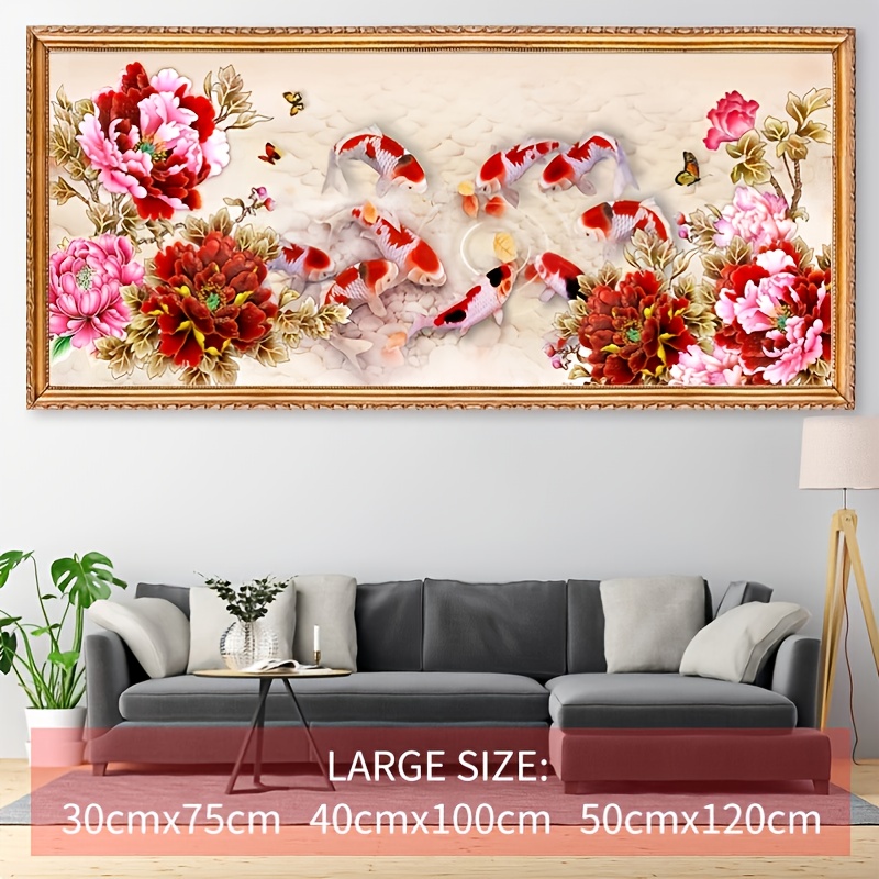 1pc DIY Diamond Painting Set Goldfish And Red Flowers Step By Step 5D Rhinestone Craft Wall Art Home Decor Hobby Accessories No Frame