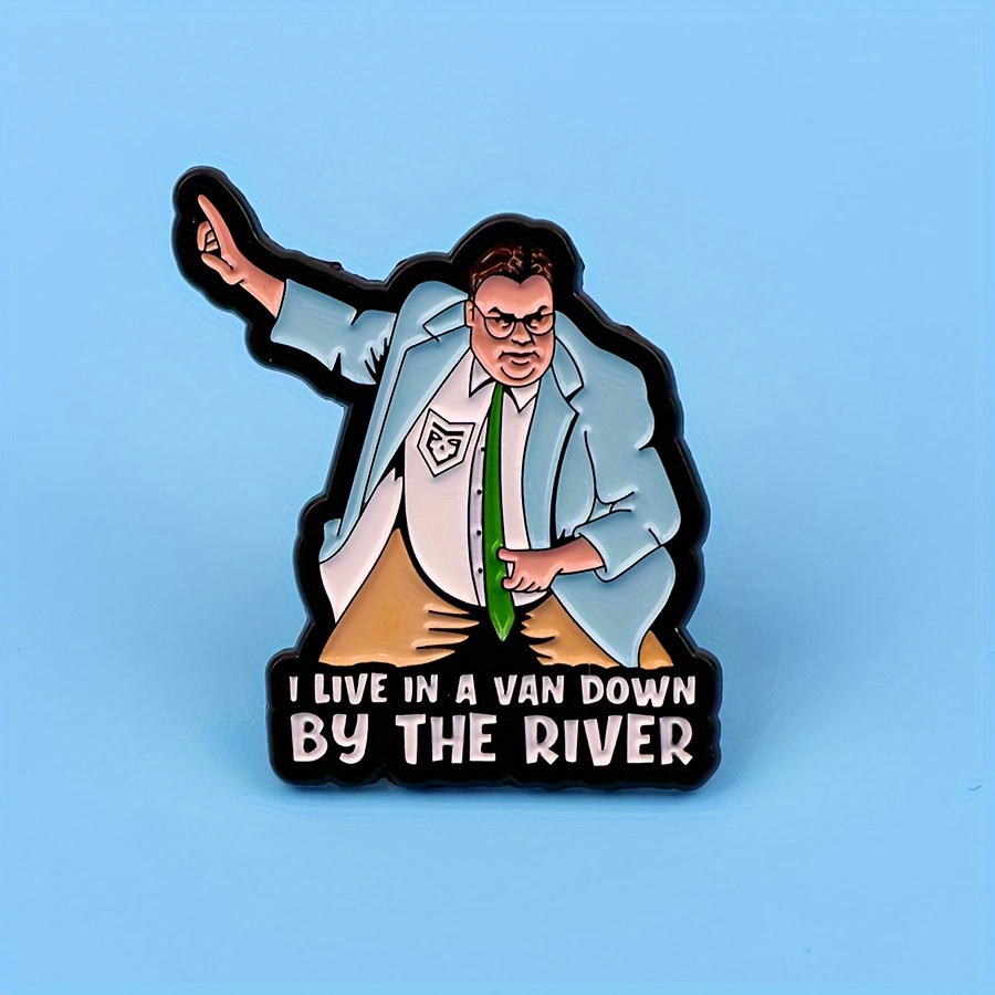 

Zinc Alloy Enamel Lapel Pin - 'i Live In A Van Down ' Cartoon Badge - Fashionable Accessory For Backpacks, Briefcases & Clothing - Humorous Brooch Pin - 1 Pc