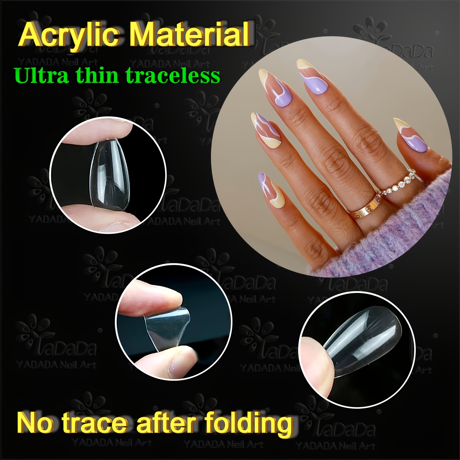 YADADA Almond Clear Natural Nail Tips Medium Length 10 Sizes