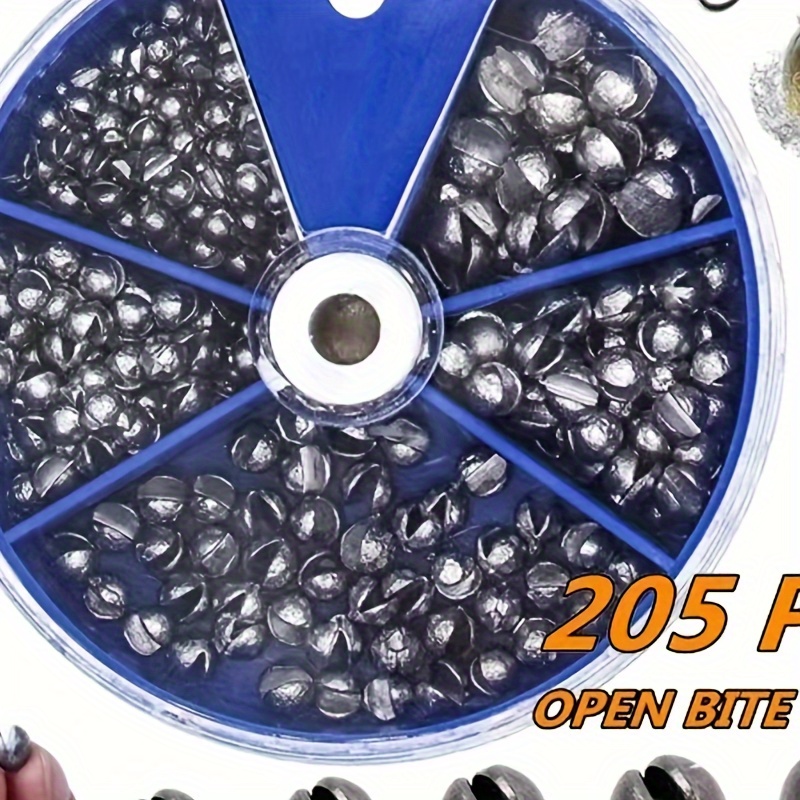 100/205pcs Premium Lead Sinkers With Convenient Storage Box - 5 Round Sizes For Accurate Casting And Deep Water Fishing