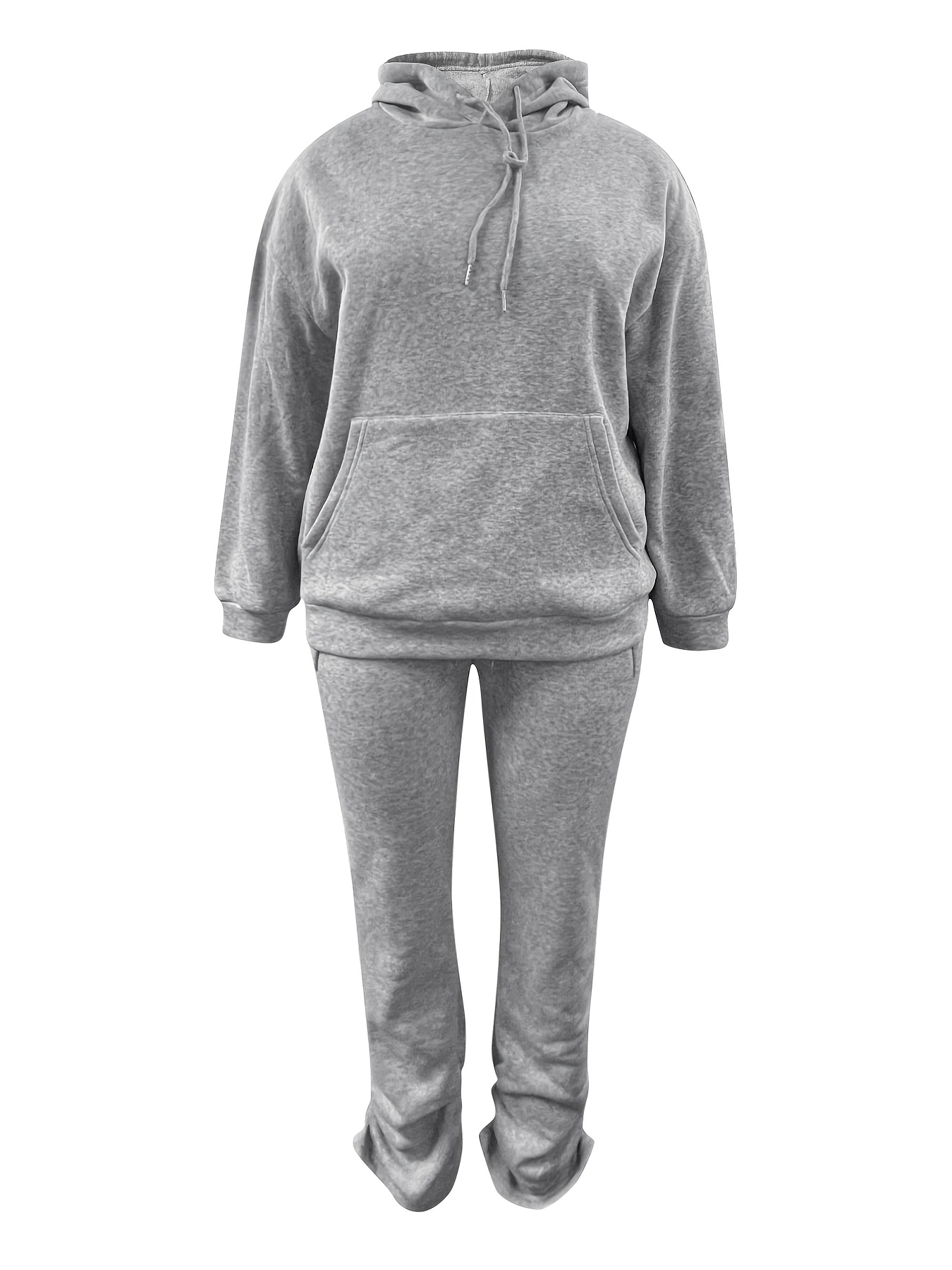 Sayhi Women's Sweatsuit Solid Pants Long Sleeve Hoodies Two Piece Outfits  Plus Size Loungewear Casual Summer Tracksuit Sets Grey S 